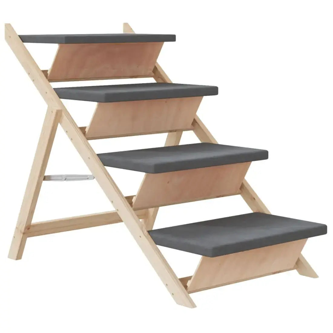 Wooden pet stairs with gray steps on a white background