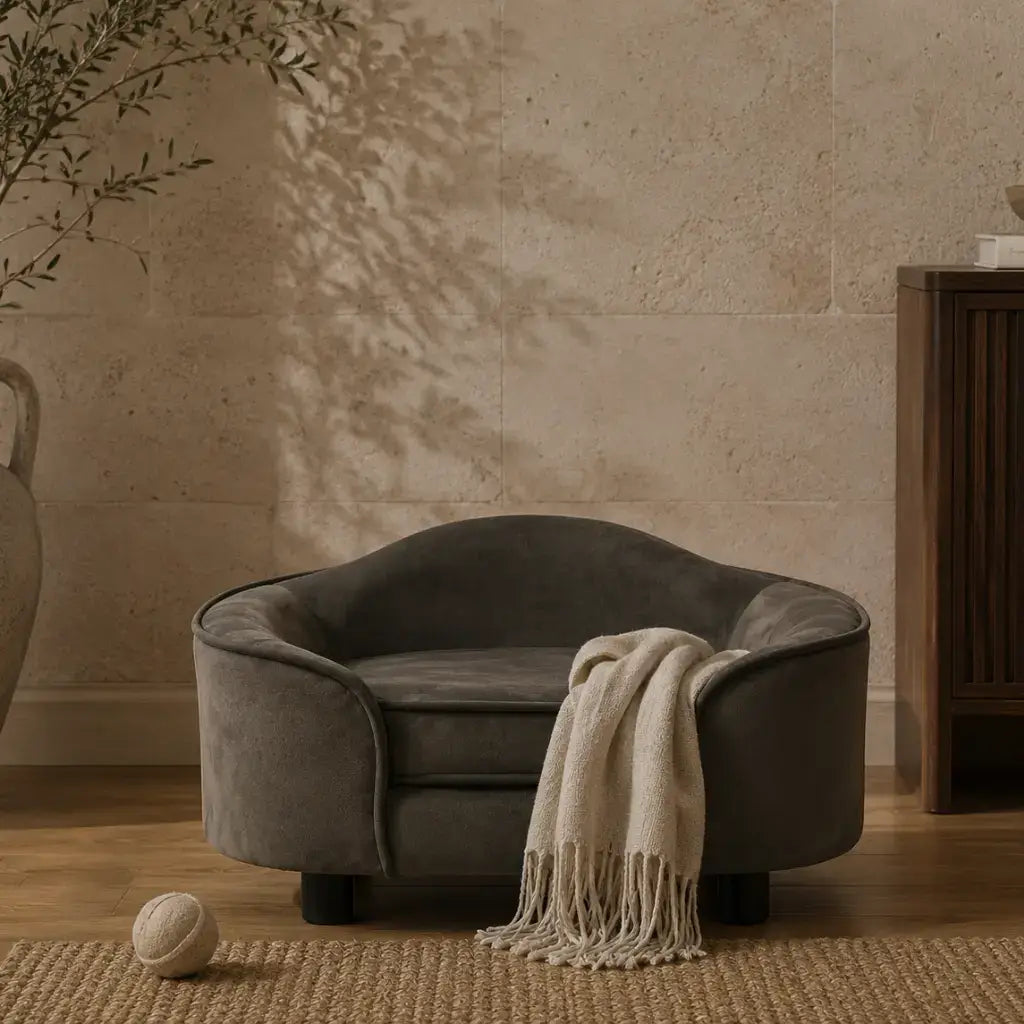 Dog Sofa Plush dark grey in luxury home