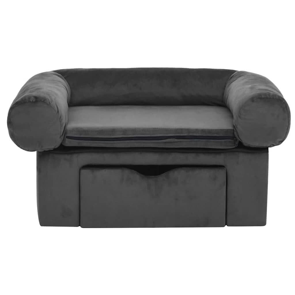 Dog Sofa with Storage in dark grey plush fabric, furniture-grade pet bed by Domus Canis