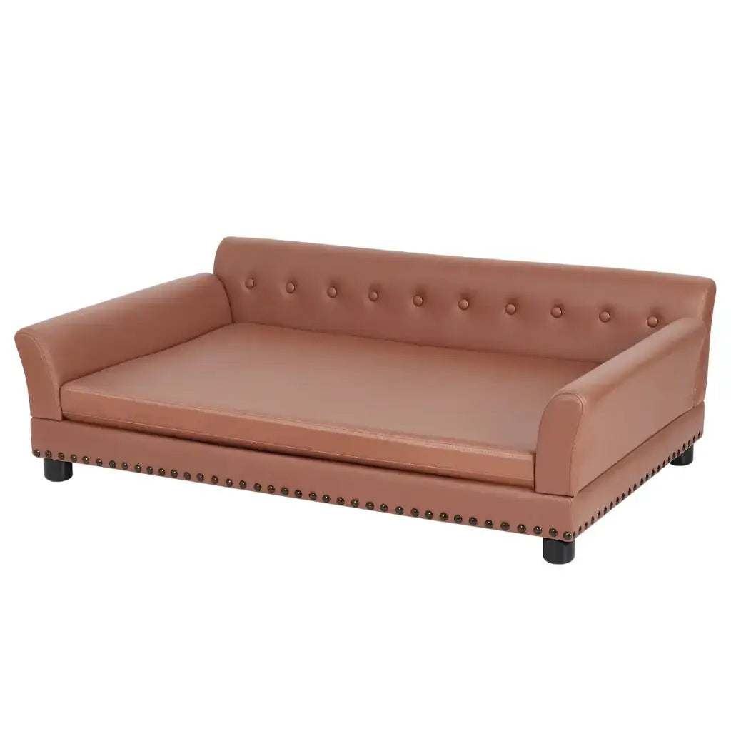 Brown leather dog sofa on a white background
