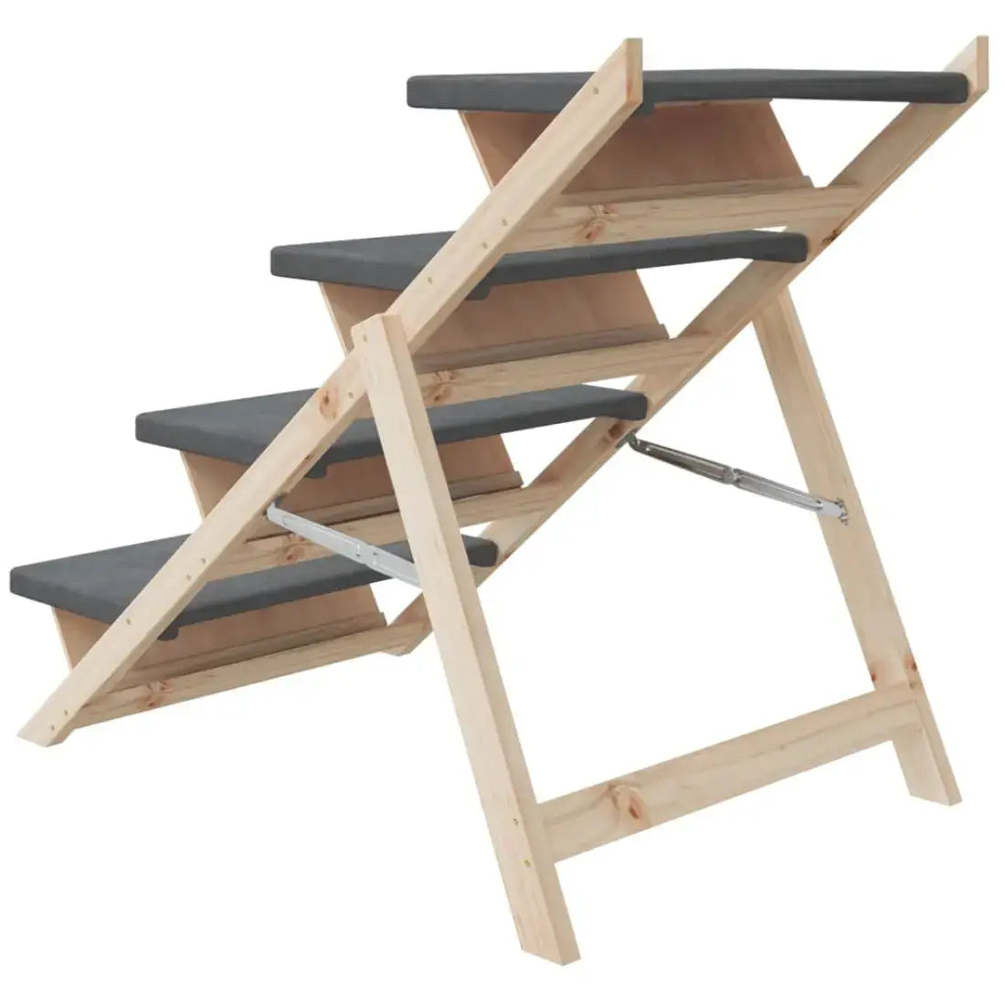 Wooden pet stairs with gray steps on a white background