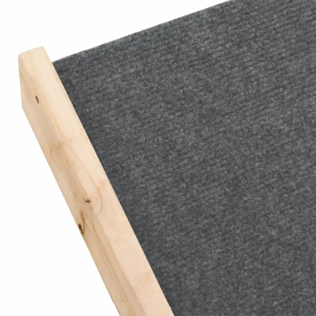 Gray cushioned mat with a wooden border on a white background