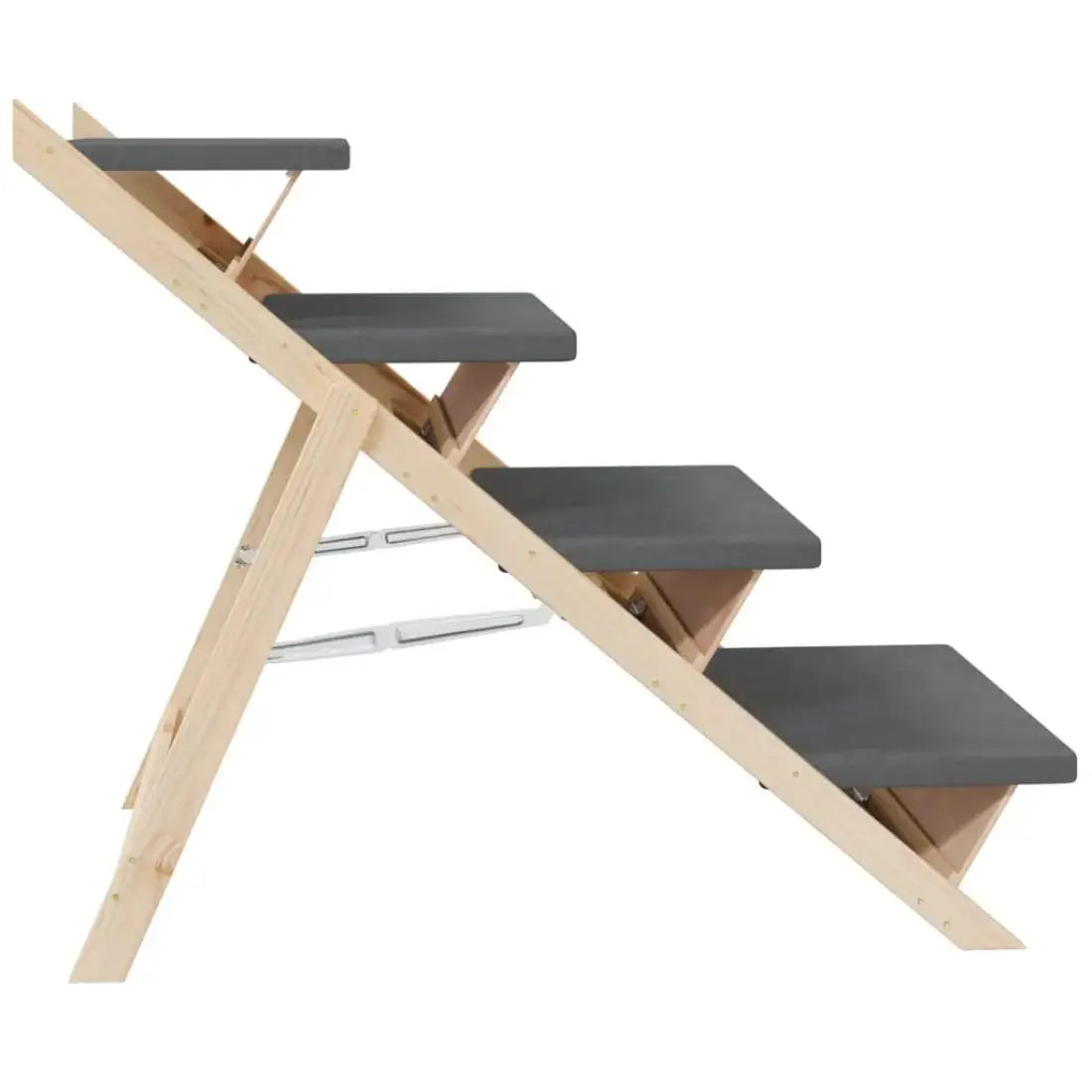 Wooden ladder with black rungs on a white background