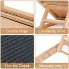 Collage of a wooden stool with features highlighted on a white background.