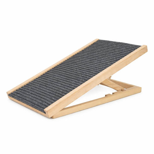 Wooden Dog Ramp with textured gray surface on a white background