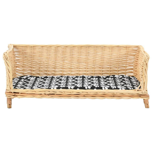 Domus Canis Dog Sofa Basket in natural willow with black and white cushion, modern pet furniture