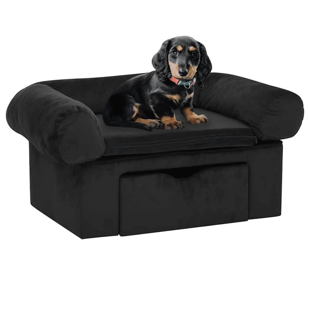 Dog Sofa with Storage by Domus Canis, black dog on modern black pet sofa with drawer
