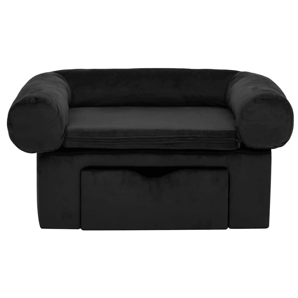 Domus Canis Dog Sofa with Storage in black, modern pet furniture with plush armrests and drawer.