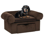 Dog-Sofa-with-Storage in brown, featuring a dog lounging on furniture-grade pet sofa.