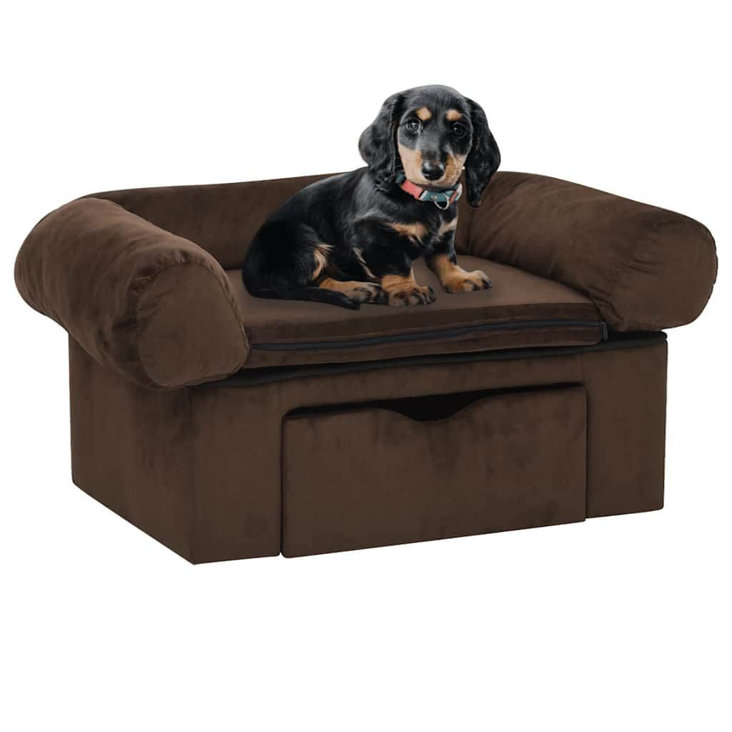 Dog-Sofa-with-Storage in brown, featuring a dog lounging on furniture-grade pet sofa.