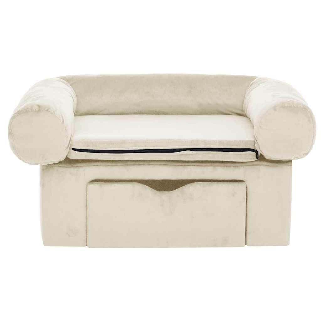 Domus Canis Dog Sofa with Storage in cream, plush upholstery and a built-in drawer.