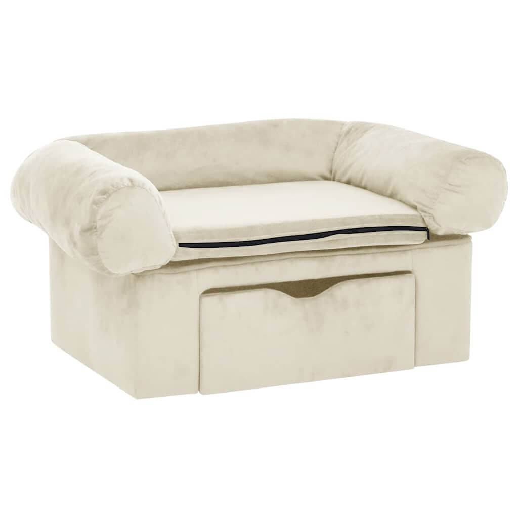 Domus Canis Dog Sofa with Storage in cream, modern pet furniture with plush cushion and drawer