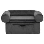 Dog Sofa with Storage in dark grey plush fabric, furniture-grade pet bed by Domus Canis
