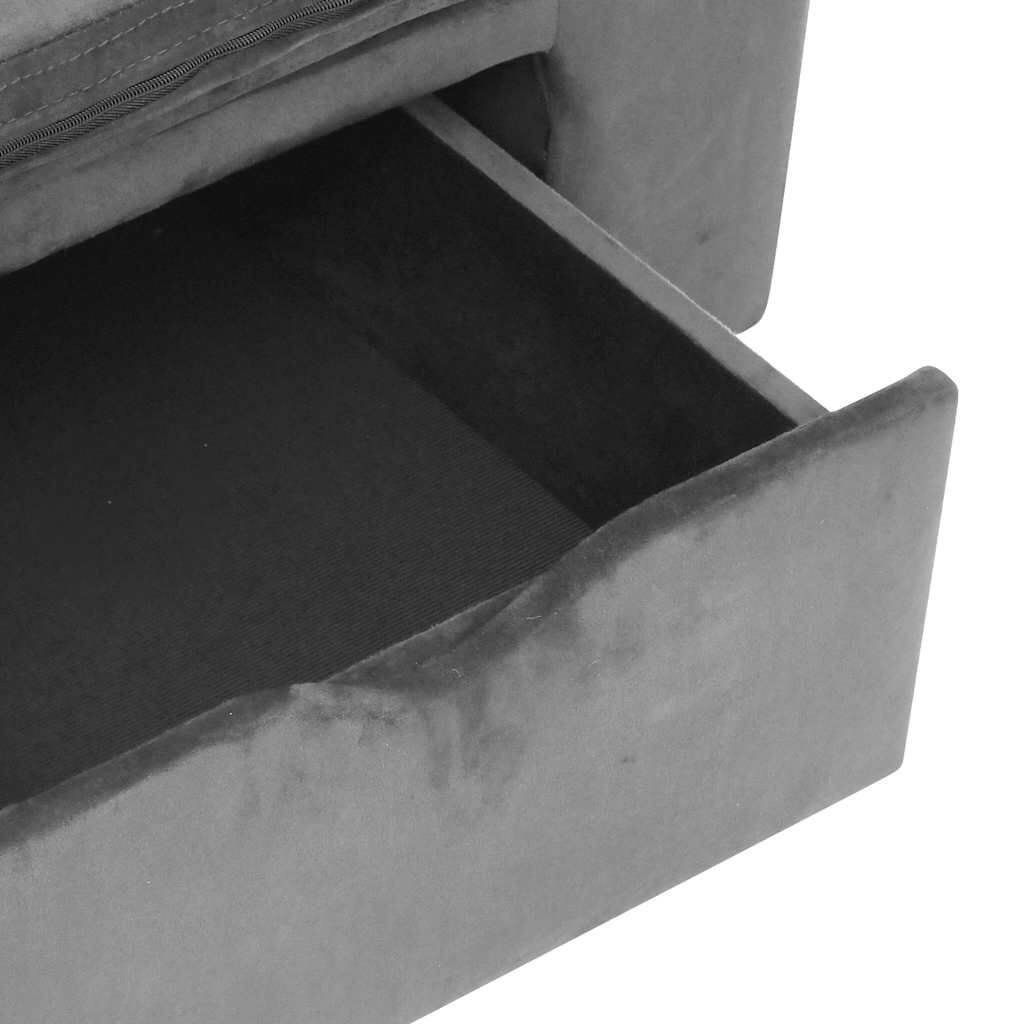 Dog Sofa with Storage in grey from Domus Canis, showing open drawer for pet accessory storage