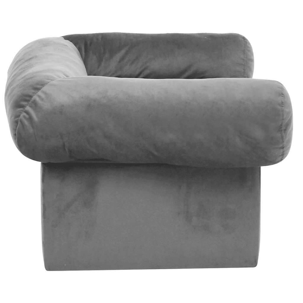 Domus Canis Dog Sofa with Storage in grey plush fabric, modern furniture-grade pet bed