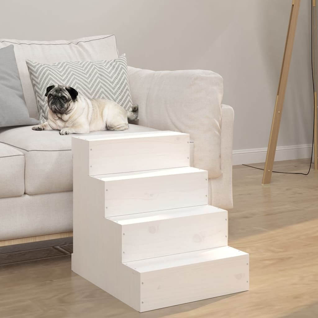 Dog-Stairs-Steps-Solid-Wood-Pine-4-Steps-white-dog