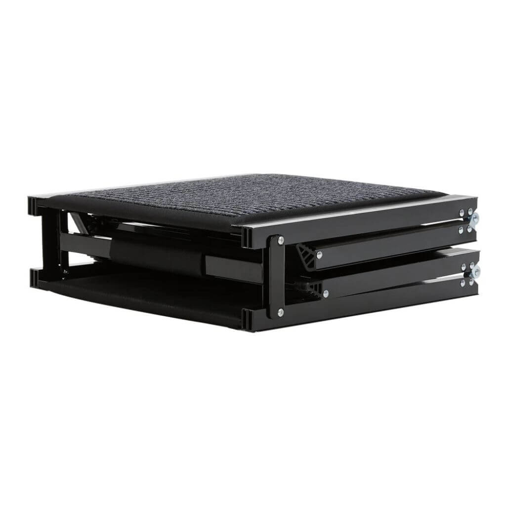 Black metal dog ramp folding on a white background