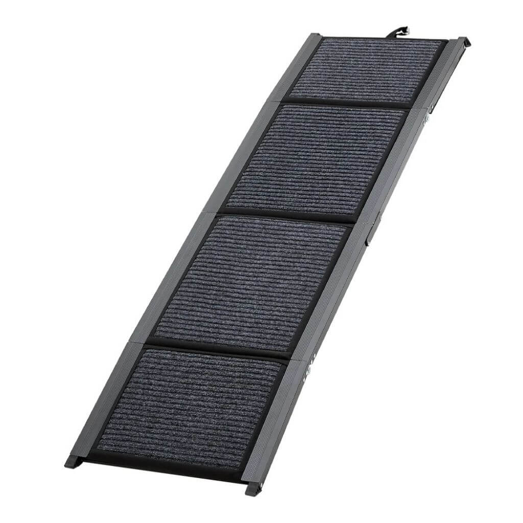 Dog ramp with textured surface on a white background