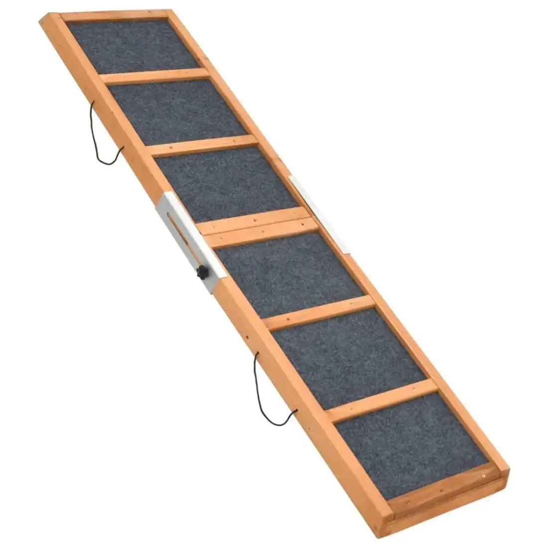 Wooden pet ramp with gray mat on a white background