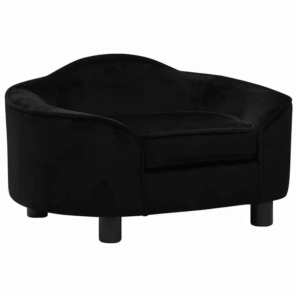 Luxury Dog Sofa Plush black modern pet bed with curved back and raised legs, Domus Canis