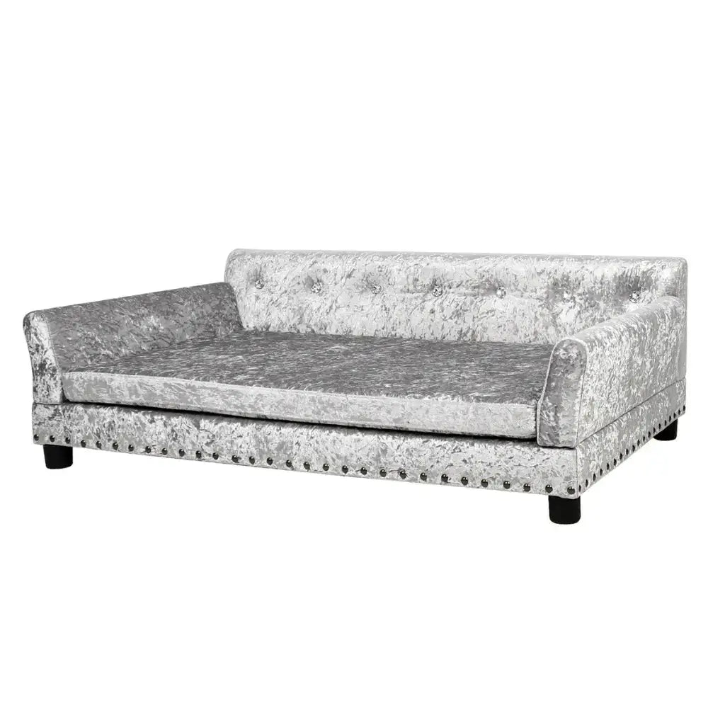 Gray textured large dog sofa on a white background