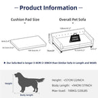Product information for a pet sofa with dimensions and specifications.
