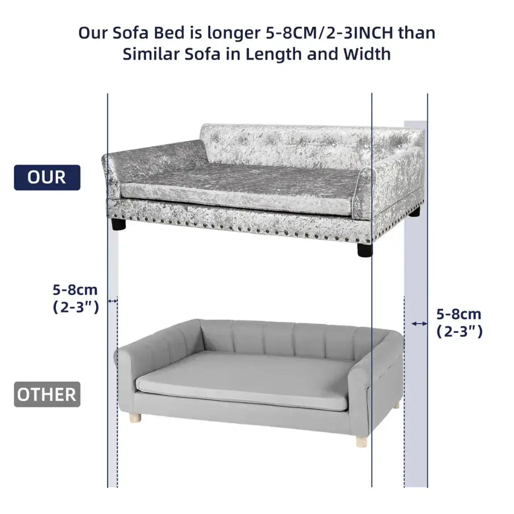 Comparison of a sofa bed with dimensions labeled on a white background