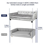 Comparison of a sofa bed with dimensions labeled on a white background