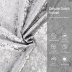 Close-up of Dutch Velvet fabric with text highlighting its features.
