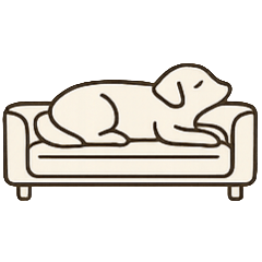 Illustration of a dog sleeping on a dog sofa